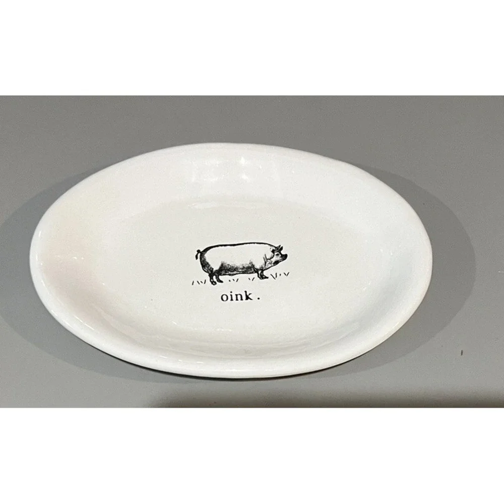 Rare Rae Dunn Farmline M StampedOval Plate Pig OINK
